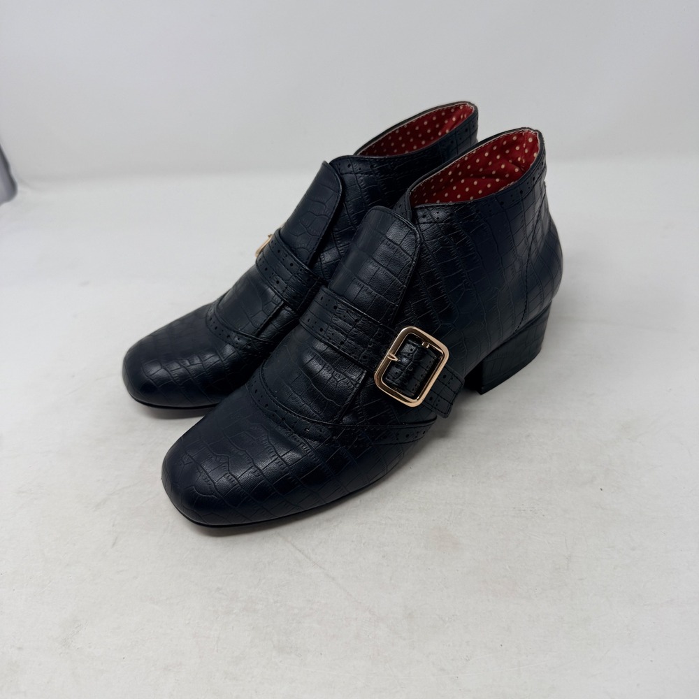But Another Innocent Tale Monk Strap Booties Black Croco Size 8 Dark Academia